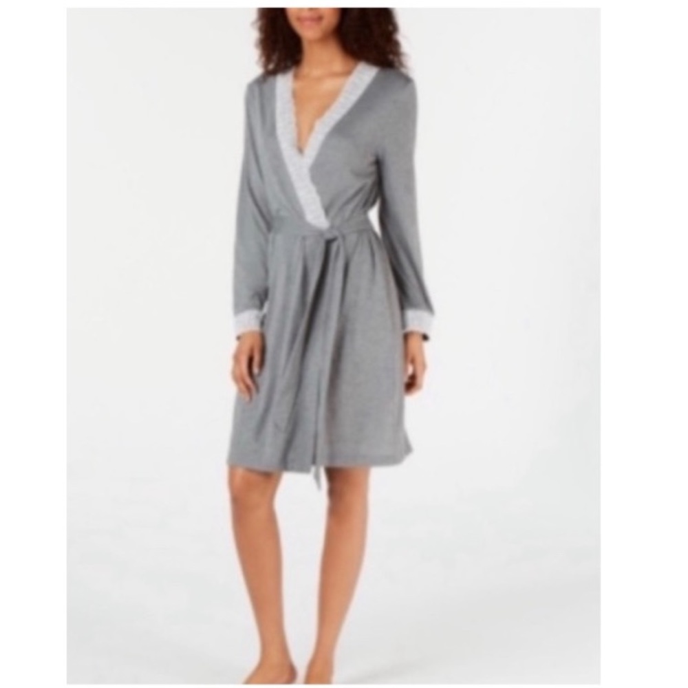 🎄 Charter Club Gray Lace-Trim Knit Robe NWT XXL